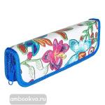 Пенал 1 отделение на молнии. Ламинированный картон и ткань. Вышивка