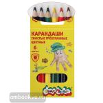 Карандаши треугольные толстые, 6 цветов, картонная коробка