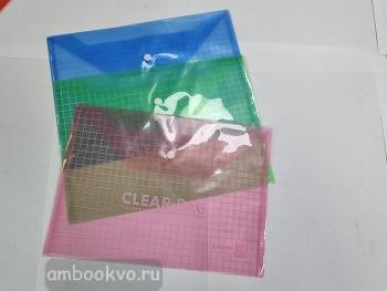 Папка-конверт на кнопке пластиковая прозрачная А4. 160 мк (Chanyi)