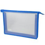 Папка для тетрадей на молнии А4, 1 отделение, прозрачный пластик, синяя окантовка