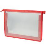 Папка для тетрадей на молнии А4, 1 отделение, прозрачный пластик, красная окантовка